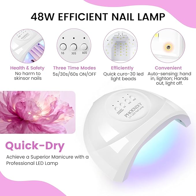 PHOENIXY 58 PCS Gel Nail Kit, 40 Colors Gel Nail Polish Kit with U V Light and Drill 5 Pcs Base Glossy Matte Glitter Top Coat White DIY at Home Nail Salon Art Kit Gift for Women
