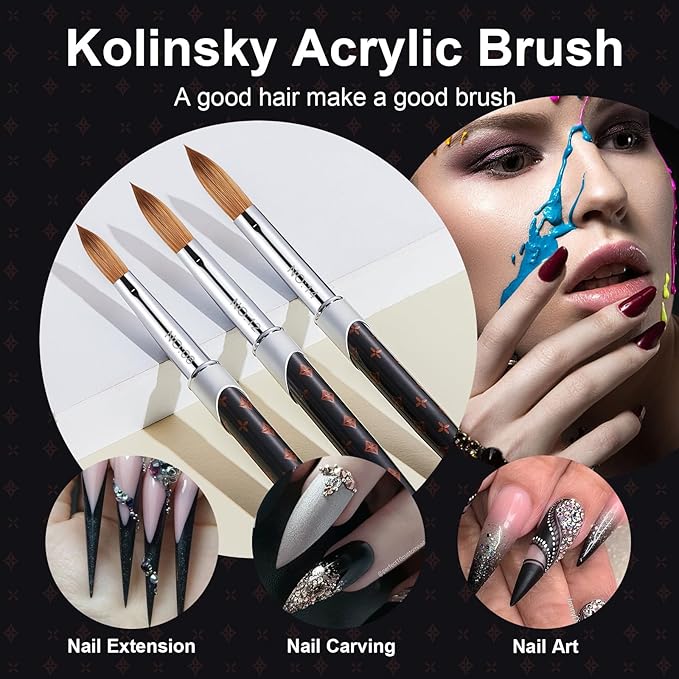 2Pcs Acrylic Nail Brushes Set, 100% Pure Kolinsky Size 14 Nail Art Brush & Small Clean Up Brush, Art Design & Polish Mistake Cleaning Manicure Tools for Women Acrylic Application