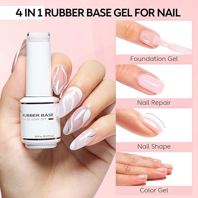 Nicedeco Hema Free Rubber Base Gel Polish for Nails Cruelty Free Vegan 6 Pcs Rubber Gel Nail Strengthener Nude Pink Nail Gel Polish Set 33