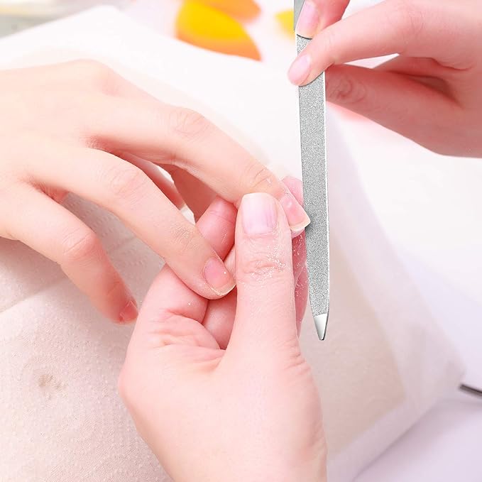 Mudder 6 Pieces Diamond Nail File Stainless Steel Double Side Nail File Metal Buffer Women Men Fingernails Toenails Manicure for Salon and Home, Silver(7 Inch)