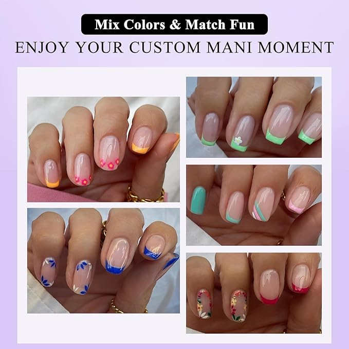 Gel French Tip Nails Short Square French Tip Press on Nails SXVME Soft French Nail Tips 150Pcs Pre-applied Tip Primer Natural Skin Tones Fake Nails Extensions Gel Nails Kit for Women Girls DIY