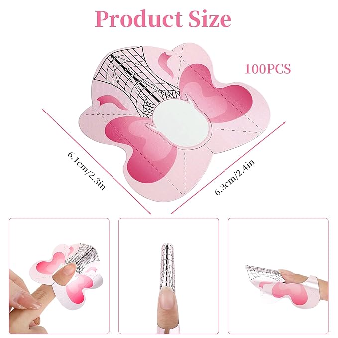 BQAN 100PCS Nail Forms for Builder Gel, Self Adhesive Nail Extension Forms, Professional Nails Art Tips for Acrylic Nails Poly Gel