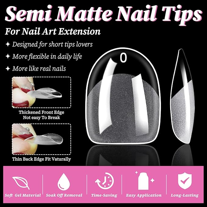 300pc Extra Short Oval Gel Nail Tips Clear Fake Nail, Clear Press on Nails Short Round Almond Soft Gel Nail Tips XS Oval Acrylic Nails Full Cover False Nail Artificial Fingernail for Nail Extension