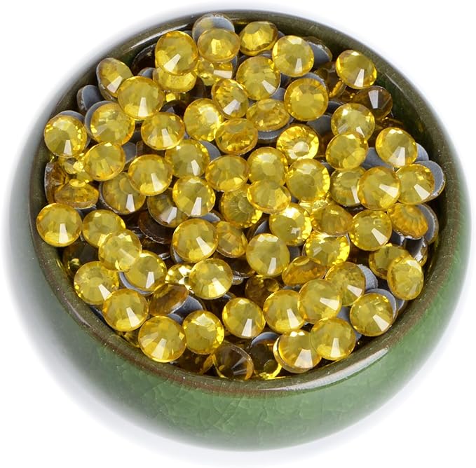 NCB 2880pcs Iron on Crystal Rhinestones Round Gems for Crafts Decoration DIY Jewelry Making (Citrine, SS3 1.3mm)