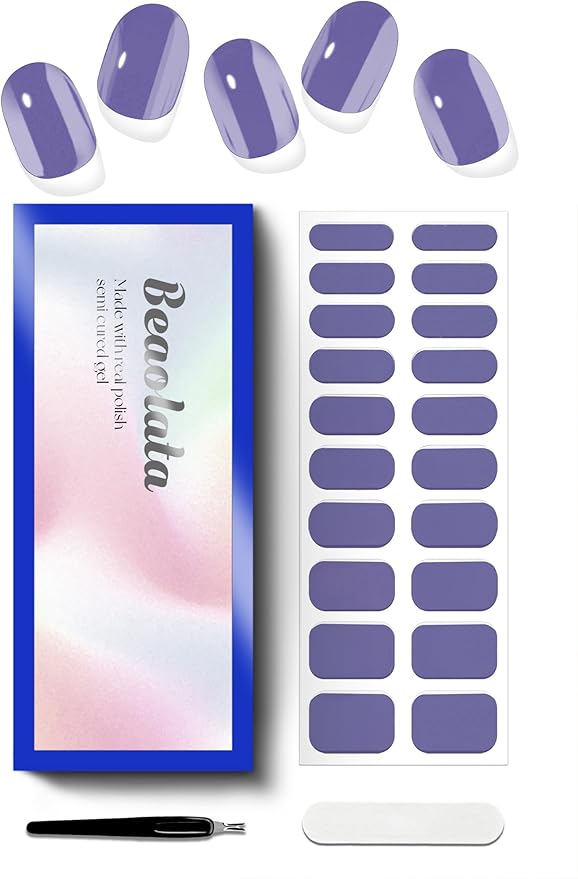 Semi Cured Gel Nail Strips - UV Light Gel Nail Stickers - 20 Long Lasting Salon Quality Wraps (Serene Blue)