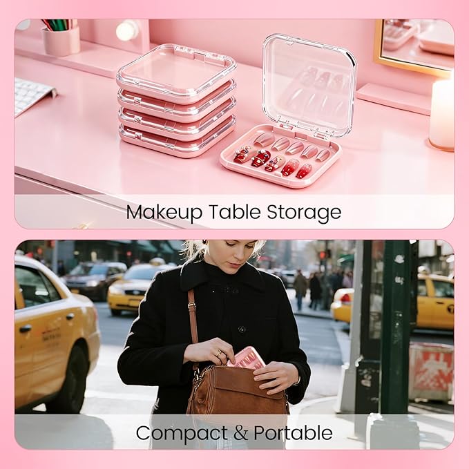 15 Pcs Press On Nail Packaging Box Press on Nail Storage Box for Press Ons with 90 Pcs Adhesive Double Sided Tape for Fake Nail Storage Case Nail Display Nail Salon Supplies (Pink)