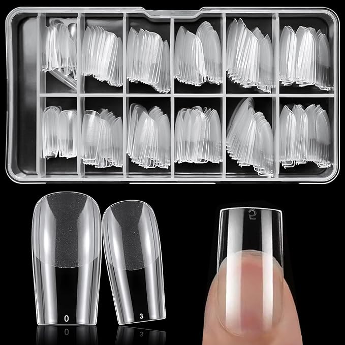AddFavor Square Nail Tips Medium Fake Nails, 240pcs Soft Gel Nail Tips Square Clear Full Cover Gel Nails Press ons False Acrylic Nails Tips for Nail Extension, 12 Sizes Artificial Fingernails