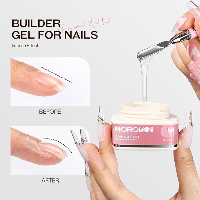 Morovan Builder Gel For Nails: Long-Lasting Hard Gel For Nails Extension Builder Clear Hard Nail Strengthen Nail Sculpture Building