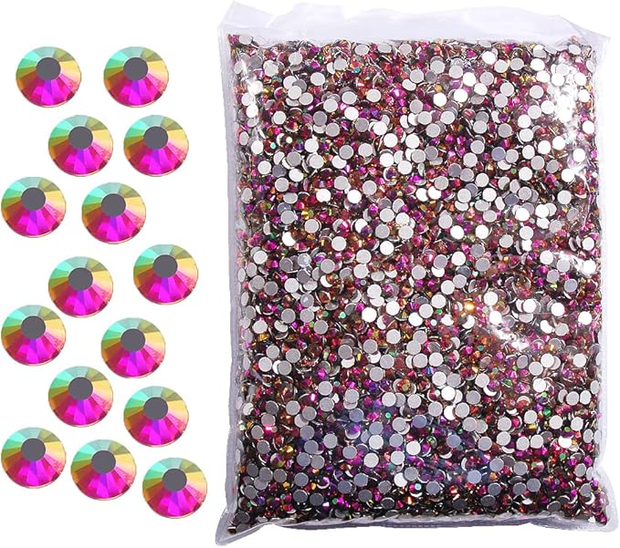 Hisenlee 14400PCS Rhinestone SS3-SS20 Crystal Gems 9 Sizes Wholesale Nail Art Rhinestone Flatback Round Glass Diamond for Crafts (SS16, Rainbow Rose Gold)