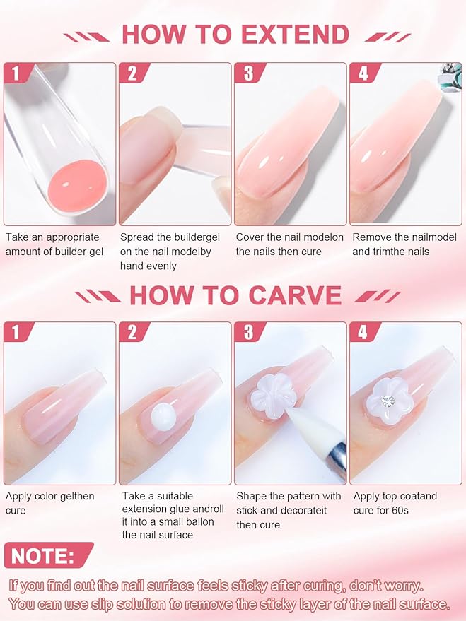 EBANKU Solid Builder Gel for Nails- 6 Colors Hard Gel for Nails Kit White Pink Solid Sculpture Gel Non-Sticky Modeling Gel Nail Extension with 3D Silicone Mold for Mother Day's Carving