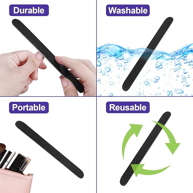 Emery Board Nail Files (24 Pack), 100/180 Grit Wooden Nail File for Natural Nails, 7 Inches Emory Filers Manicure Tool Set Disposable Nail File for Home Salon Black