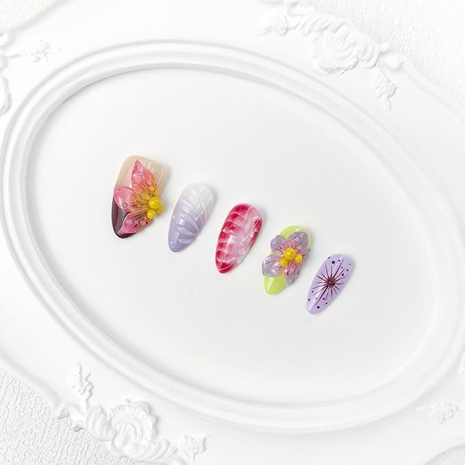 2025 Rainforest Vibe Press-On Nails Handmade PMMA Acrylic Reusable Tips with Box Gifts for Women (Rainforest Vibe, M)