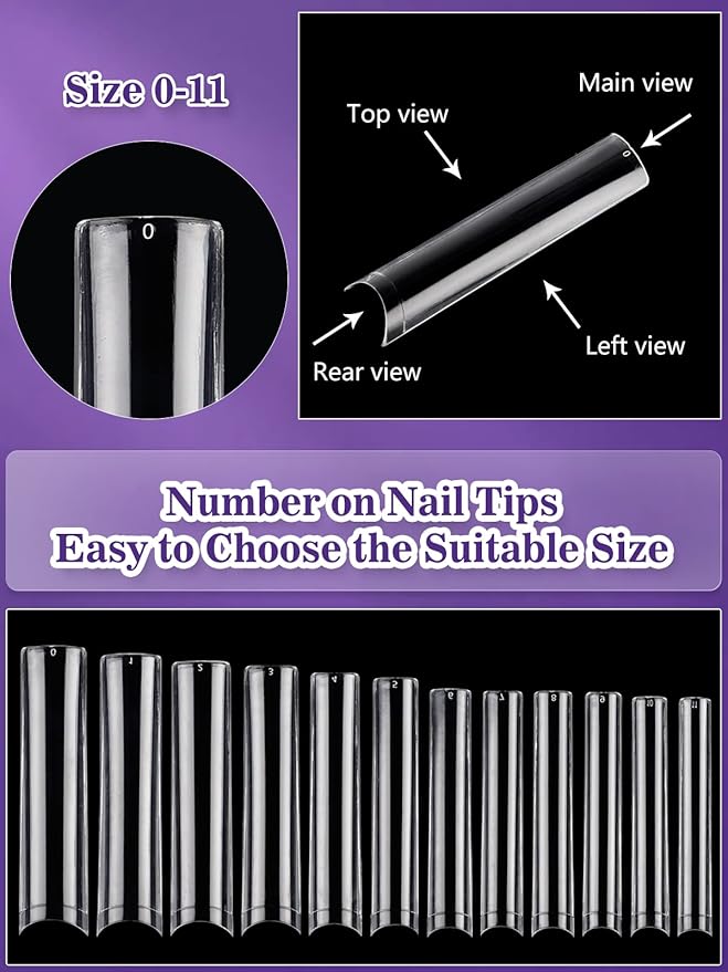 504PCS XXL Square No C Curve Nail Tips for Acrylic Nails Professional, Clear Tapered Square Straight Half Cover Extra Long Fake Nails, Ballerina Coffin Nails Tips for Salons DIY Nail Art