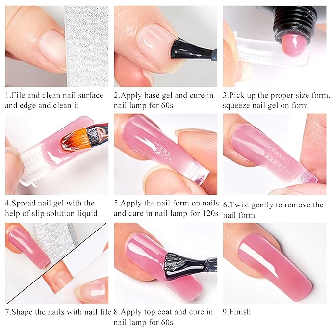 MTSSII 13Pcs Poly Nail Gel Kit 6 Colors +7 Nail Art Accessories kit Nude Pink Poly Nails Gel Kit Starter Kit with Mini UV Lamp Slip Solution Basic Tools DIY Nail for Women Girls