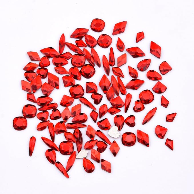 100pcs Glass Red Nail Rhinestones Shapes Mix 720pcs Flat Back Crystal Gem Stones Nail Decoration Charms Bulk Pack Supply