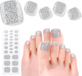Semi Cured Gel Nail Strips - 26 PCS Salon Quality Toe Gel Nail Stickers for All UV Light - Longlasting & Easy Remove Toe Wraps Art Kit for Women (Starry Silver)