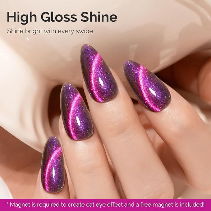 MelodySusie 9D Chameleon Cat Eye Gel Nail Polish, 0.5 Fl Oz Pink Glitter Holographic Magnetic Nail Polish with Magnet, UV Nail Polish for Nail Art Manicure Salon DIY at Home G1601