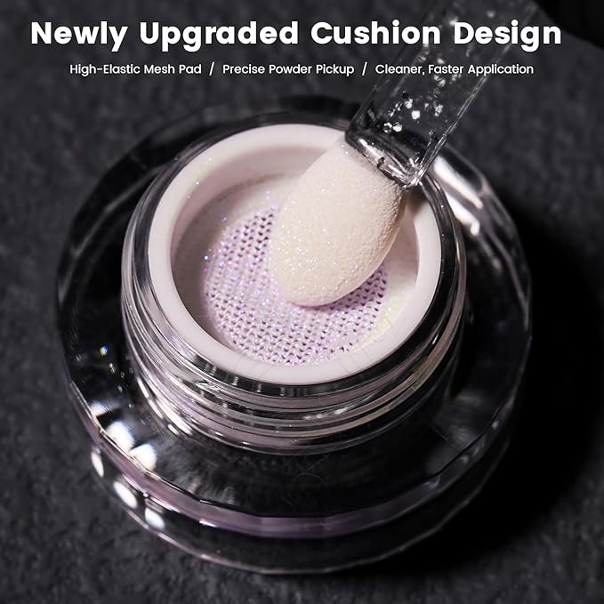 Yokefellow GleamTap Cushion Aurora Chrome Nail Powder -Mermaid Aurora Effect,Nail Art Glitter Decoration for Home DIY Salon Manicure (GT113 Daydream/Green Blue with Lilac Sheen)