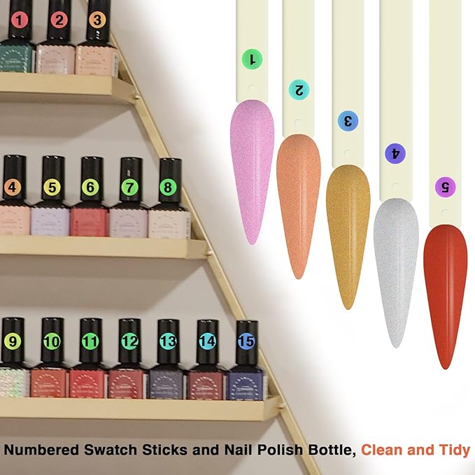 100 ps Nail Swatch Sticks with Number Stickers, Color Display Stiletto Tips, Fan-shaped Practice Sticks, Nail Art Display/Color Wheel (Natural)