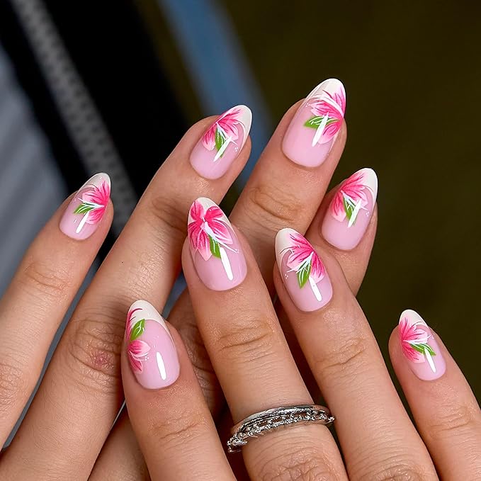 CurvLife Soft Gel Alomond Press On Nails, Long-Lasting Reusable Fake Nails Kit with Glue & Tabs, 30pcs Salon-Quality Stick On Nails for Women At-Home Manicure (Cream Bloom)