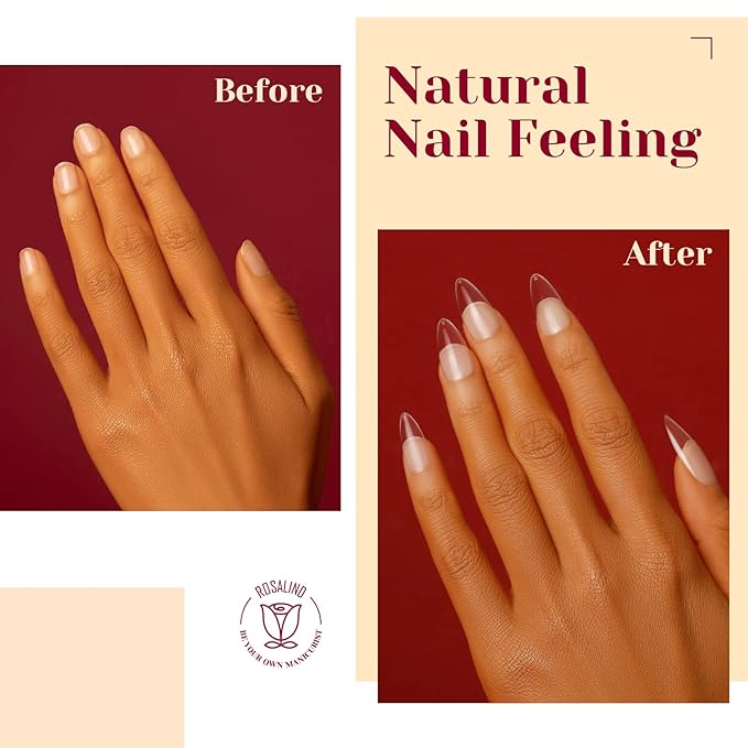 264PCS Half Matte Almond Fake Nail Tips, ROSALIND Clear Full Cover Medium False Nails Shape Soft Almond Gel Nail Tips12 Sizes Kit Nail Tips Acrylic Press on Nails (One-Sided No File)