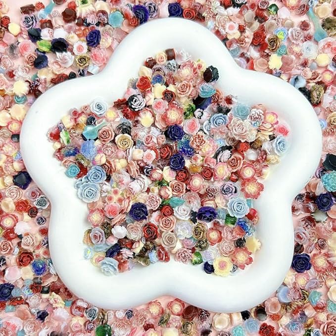 150pcs 3D Camellias Rose Flower Nail Art Charms, Cute Flower Nail Charms for Acrylic Nails, Colorful Nail Flowers for Nails Charms Floral Nail Charm Resin Charms for Nails Design 3