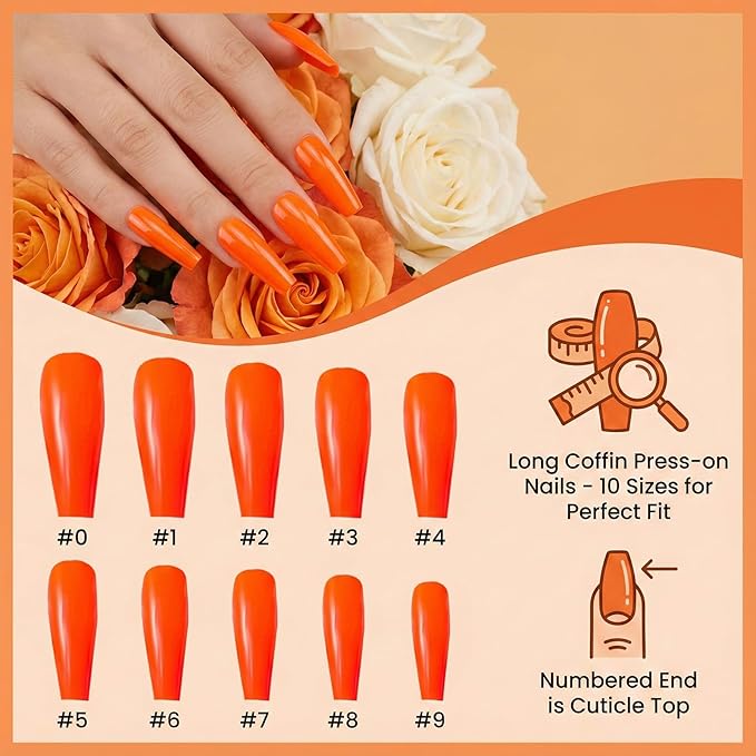 576 Pcs Long Coffin Press On Nails, 24 Colors Glossy False Nails Full Cover Fake Nail Tips with Adhesive Tabs & 10 Nail Stickers for Woman DIY Nail Art Practice & Daily Wear