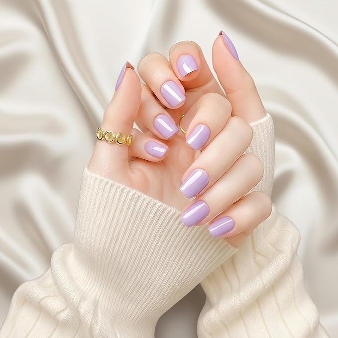 Press On Nails Short Square - Dusty Purple No Glue Soft Gel Nail Kit For Women, Instant Manicure Safe on Natural Nails, 24 Nails in 12 Sizes with File