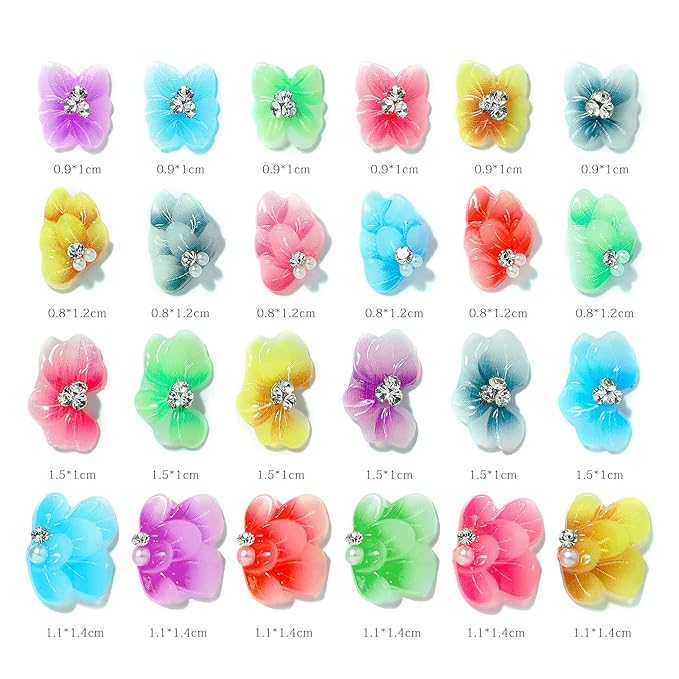 144pcs Trendy Acrylic Flowers Nail Decoration Accessories with 3D Nail Art Rhinestones Pearl Nail Charms Nail Flower Petal Design Nail Art Stud for Women DIY Manicures Jewelry Salon Nail Supplies