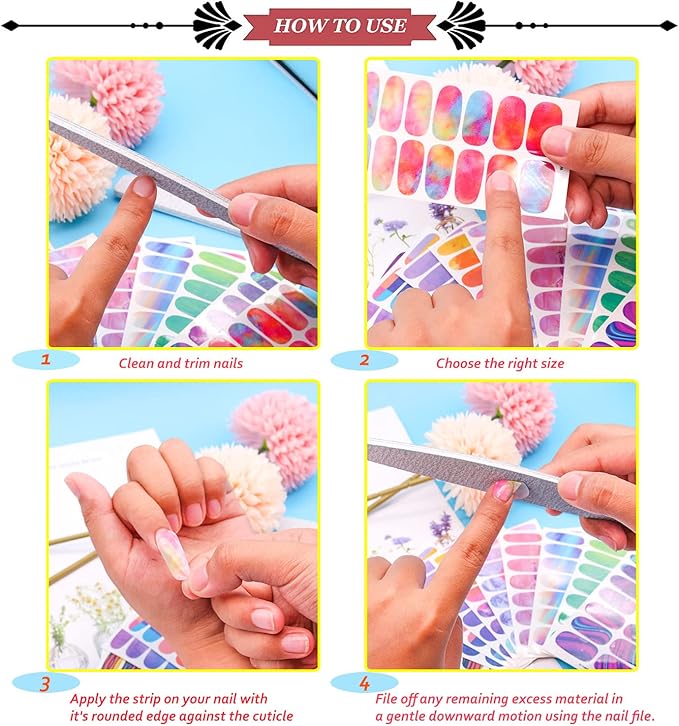 JERCLITY 336-Piece Set: 24 Sheets Glitter Nail Polish Strips - Self-Adhesive, Colorful Nail Wraps & Stickers for Short Nails