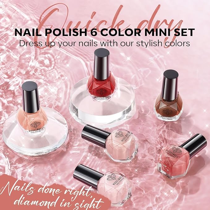 modelones Jelly Nail Polish of 6 Colors Valentines Sheer Nude Mini Nail Polish Set Red Pink Brown Quick Dry Spring Summer Fingernail Polish for DIY Nail Art Salon Home Gift for Women Girl