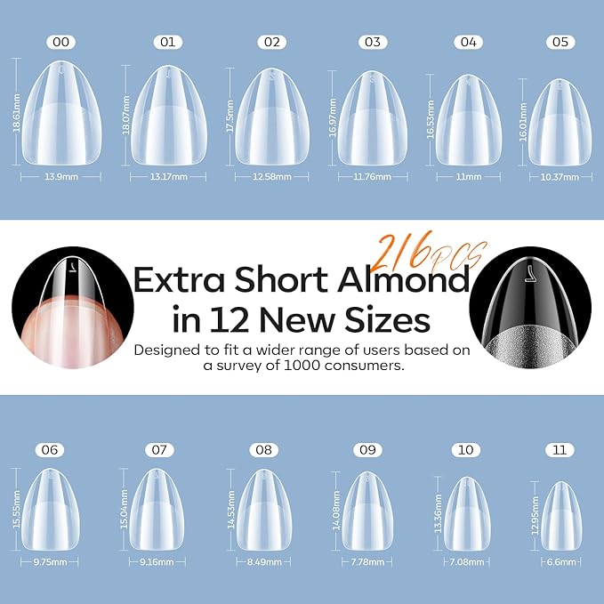 modelones X Nail Gel Kit Extra Short, 9-in-One Nail Glue with Portable U V Lamp 216Pcs 12Sizes Pre-Etched Press ons Fake Acrylic Extension Kit DIY Salon Gift for Women