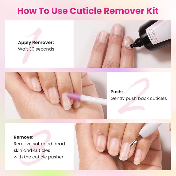 Cuticle Remover Kit - Portable Nail Care Set with Cuticle Remover Cream and Dual-Ended Cuticle Pusher, Easy Manicure Tool Kit for Women Manicure at Home & Travel