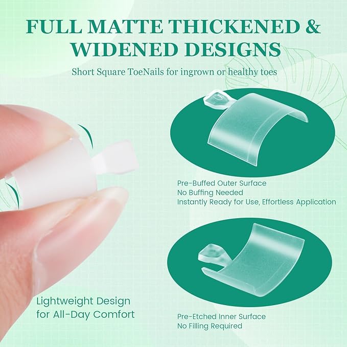 Square Toe Nail Tips - Half Cover for Wide Short Nail Beds, Matte Pre-shaped Fake Toenails Gel Press on Nails Extensions Home DIY Nail Salon, 12Sizes 360PCS