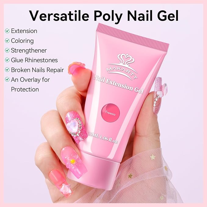 Makartt Hema-Free Poly Nail Gel Set: Sheer & Neon Pink Colors, Strong Builder for Extension Overlay Strengthener 3D Diy, Long-lasting for Nails French Manicures Home Salon-2PCs 30ML