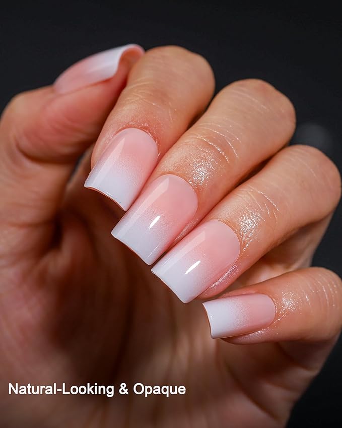 Press on Nails,Ombre Short Square, 19 Sizes, 38 Pieces,Fake Nails with Brush-on Glue & Adhesive Tabs (Pink White Ombre)