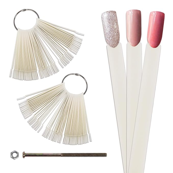 Beauticom Nail Tip Display Palette Board for Nail Art Design Pattern Practice and Swatch Nail Polish Colors (50 Tips Chart Fan (Natural), 2 Packs)