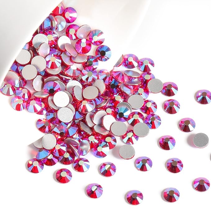 Beadsland Flat Back Crystal Rhinestones Round Gems for Nail Art and Craft Glue Fix, Light Siam AB, 1.2-1.4mm, SS3/1440pcs