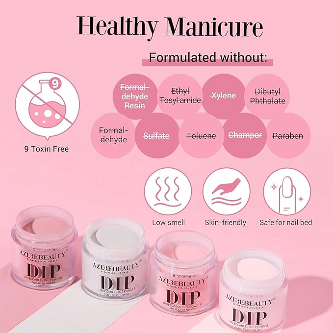AZUREBEAUTY Dip Powder Nail Kit, 4 Colors Gentle Nude Pink Gary Neutral Dipping Powder System Liquid Set Recycling Tray with Base & Top Coat Activator for French Nail Art Manicure Salon DIY at Home