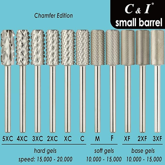 C & I Small Barrel Nail Drill Bit, Chamfer Edition, Professional Electric Nail File for Manicure Drill Machine, Remove Nail Gels, Acrylics, 3/32” (Double Fine -2XF)