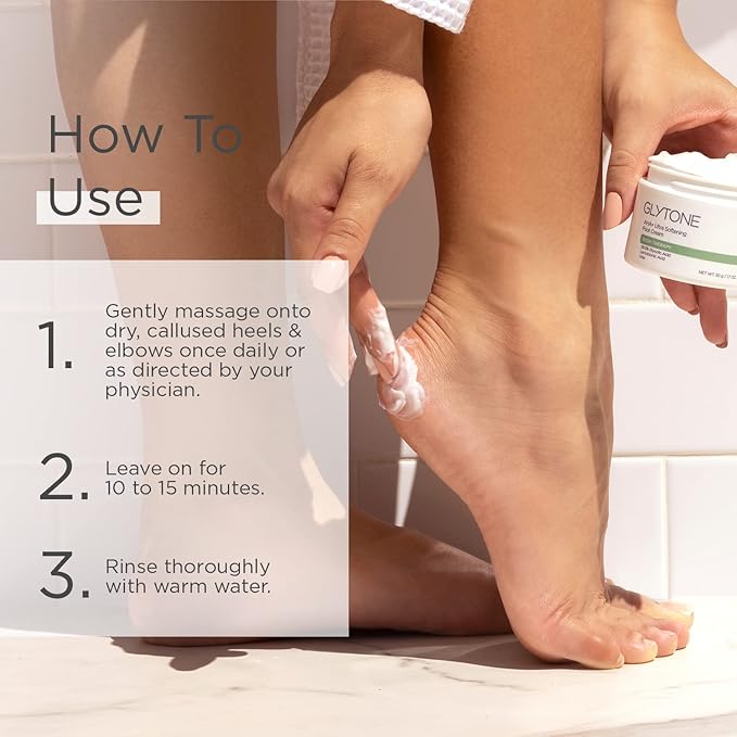 GLYTONE AHA+ Foot Cream for Dry Cracked Heels & Feet | Exfoliate, Hydrate & Retexturize Dry, Rough Foot with Exfoliating 29.5% Glycolic Acid, Moisturizing Lactobionic Acid & Urea - 1.7 Oz