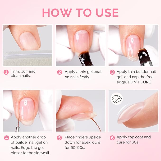 MelodySusie 2PCS 15ML Clear Nude Pink Builder Nail Base Gel for Nails Thickening,Soak Off UV Extension Gel,Rhinestone Nail Glue in a Bottle for Nail Art Design Gift for Women