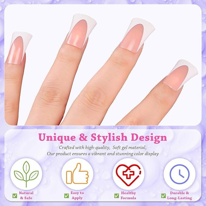 outopen 120pcs Duck Nail Tips Short Light Peach French Duck Tips Full Cover Fan Flare Duck Tips for Wide Press on Nail Crystal Duck Feet Nail Tips for Polygel Acrylic Extension, 12 Sizes