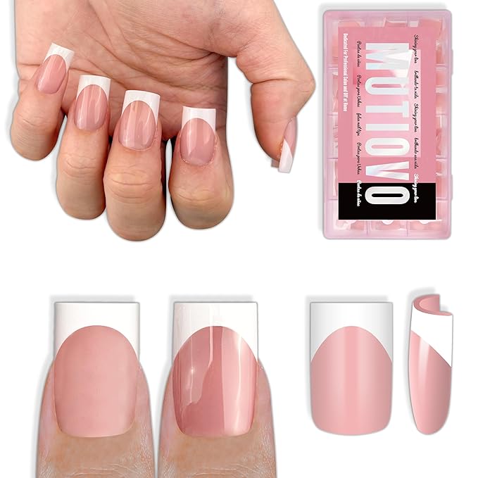 White French Tip Short Straight Square Nail Tips Press on, BABY PINK Extra Thick NEED Soft Gel Nail Extension, Need Builder gel & Top,Coat Full Cover False Nails, for DIY x 15 Sizes 150 pcs