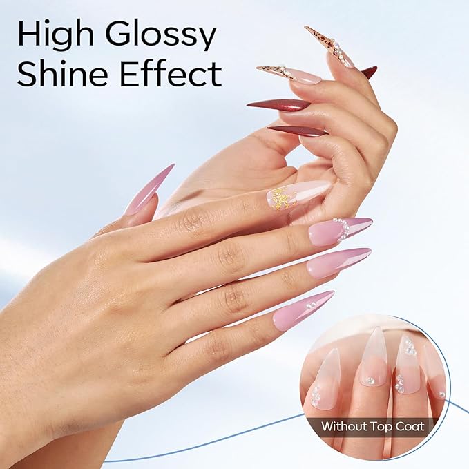 modelones Gel Nail Glue 9 in One Base Gel and No Wipe Top Coat Set 2Pcs for Gel Nail Polish Adhesive Nail Extension Gel Rhinestone Glue Nail Art LED Need 15ml