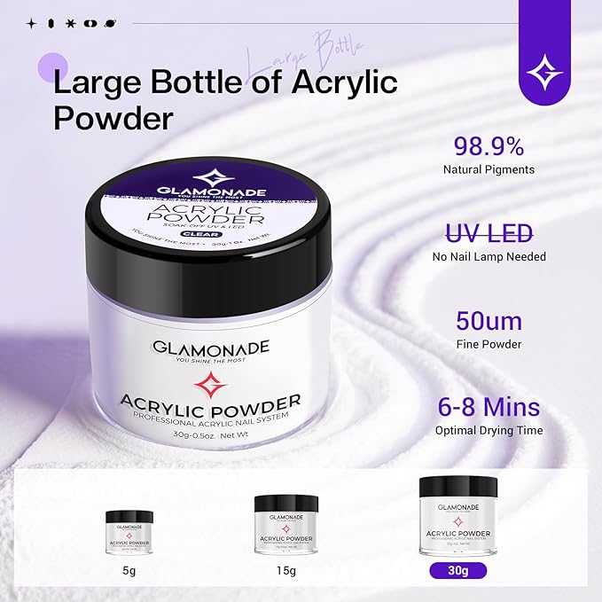 Acrylic Nail Kit for Beginners: 30g Clear Acrylic Powder Set with Glitter Powder Brush Nail Forms Manicure Tools Nails Kit with Everything Home DIY Nail Art Salon