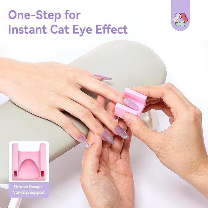 SAVILAND One-Step 5D Cateye Magnet for Nails: Ultra-Strong Magnatic Cat Eye Magnet Beginner-Friendly Nail Magnet Multifunctional Magnetic Wand with Magnetic Bead for Cat Eye Gel Nail Polish DIY Pink