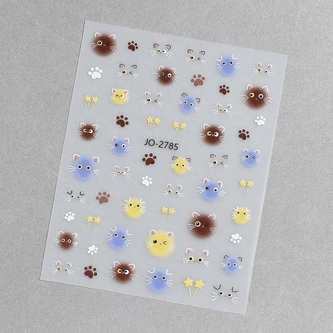 4 Sheets Cat Airbrush Nail Stickers Cute Nail Art Stickers Ombre Gradient Nail Decals with Cat Designs Sweet DIY Self-Adhesive Nails Art Supplies for Women Girls
