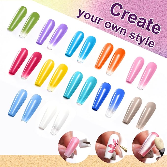 Gradient Painting Gel, 12 Bright Colors Ombre Gel Nail Polish for Pigment Pat Aura Nails, French Manicure DIY Nail Art Long-lasting No-wipe Candy Palette Jam Jar Set