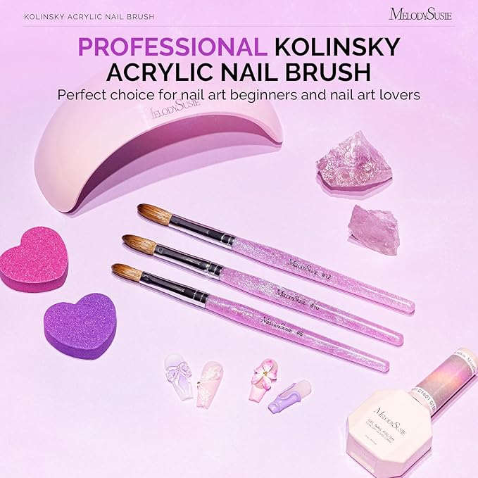 MelodySusie Kolinsky Acrylic Nail Brush,66% Kolinsky Hair Professional Nail Art Brush for Acrylic Application, Aurora Collection Fine Glitter Brush, Purple, Size 12